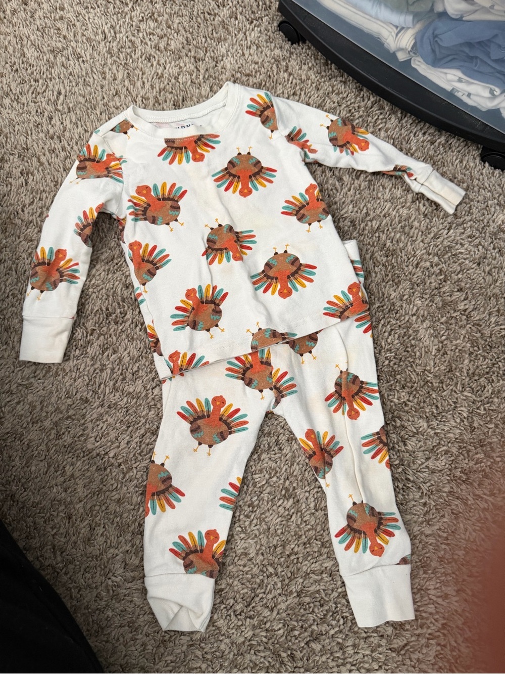 Old Navy White Kids Turkey-Print Pajama Set with Multicolor Feathers